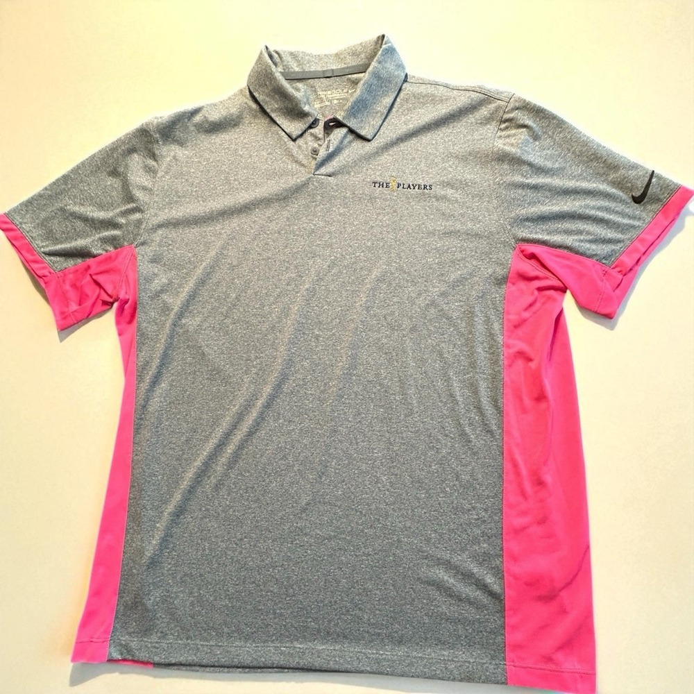 Men's Nike Golf Dri-FIT Tour Performance‎ Polo The Players TPC Gray Pink XL - Picture 2 of 8